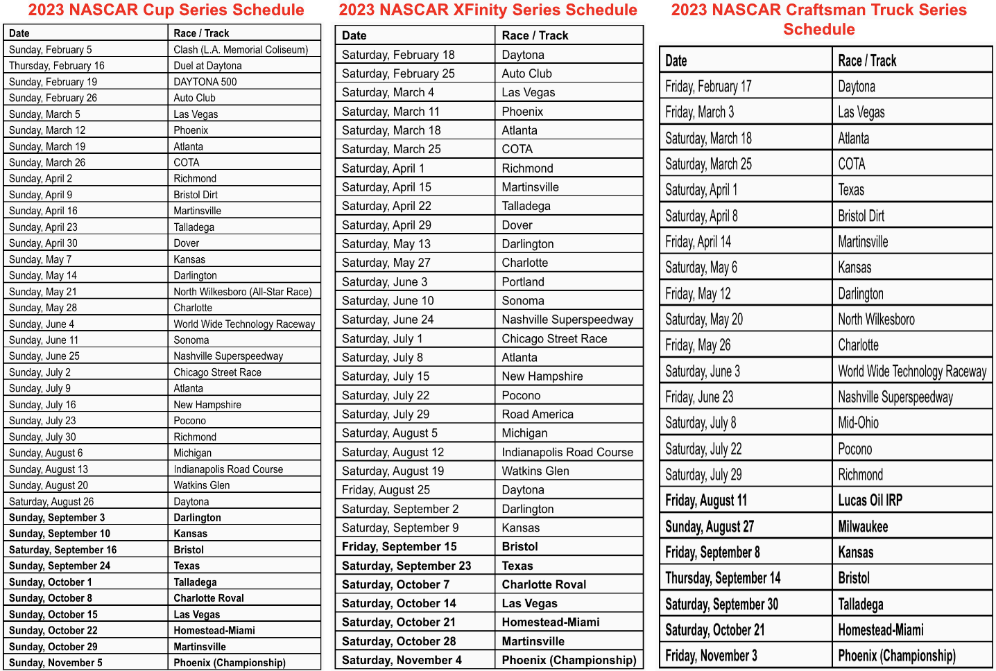 2023 Nascar Race Schedule Printable - Get Your Hands on Amazing Free